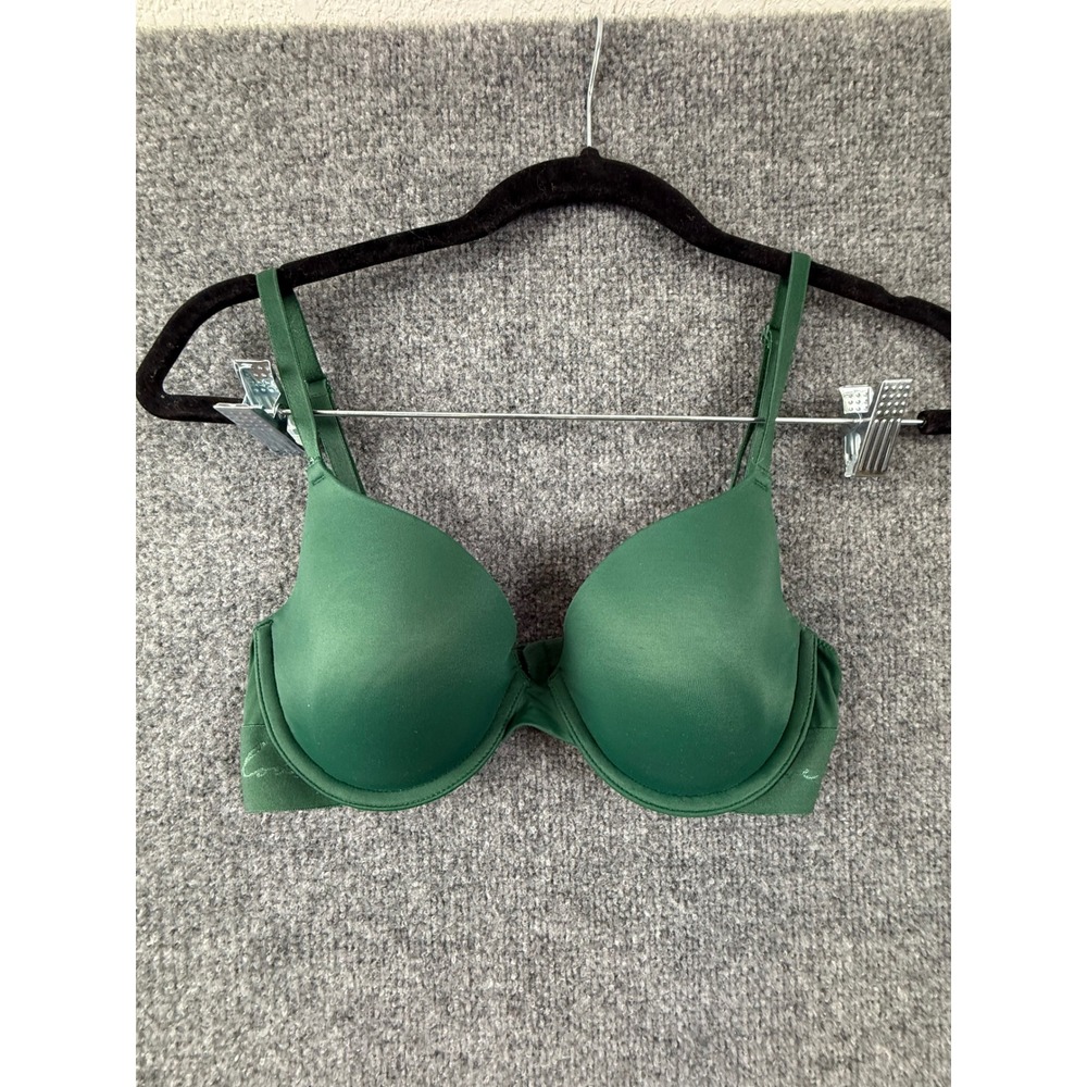Victorias Secret PINK Wear Everywhere Push Up Bra Green 34C Underwire Logo Wing